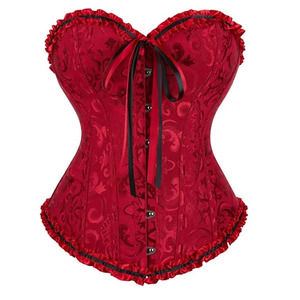 Women's Lace-up Boned Overbust Corset Bustier in Dark Red Gothic